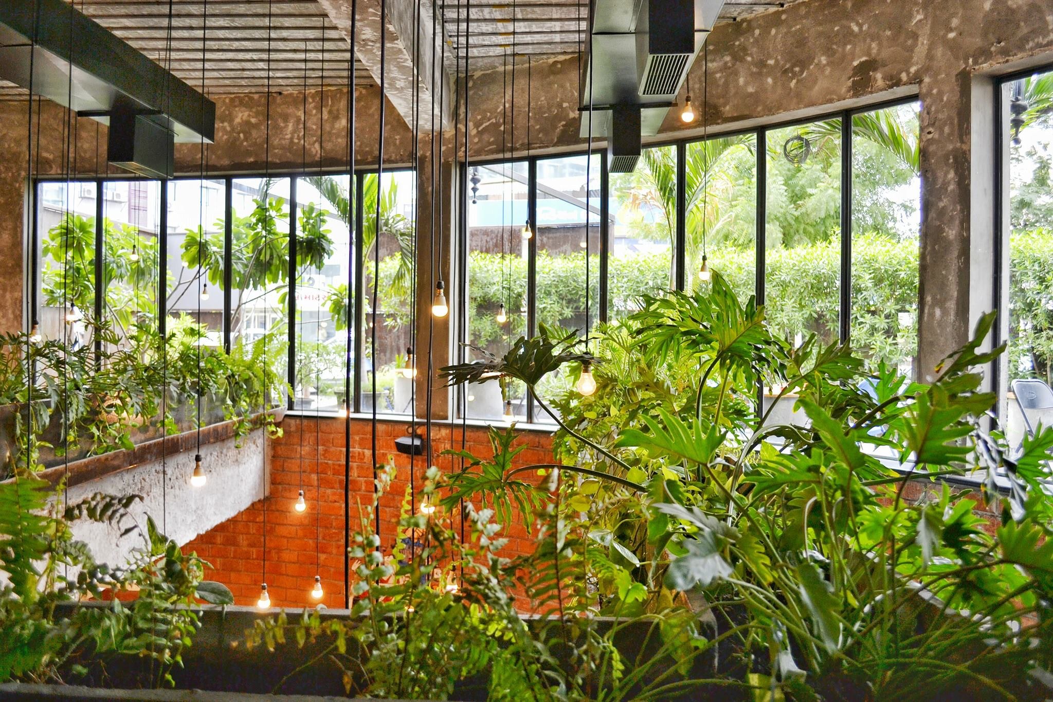 Plant filled atrium lobby